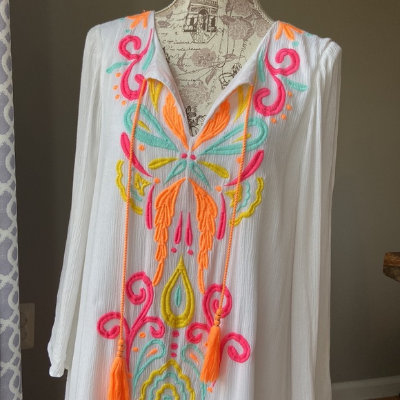 Lilly Pulitzer Ellie Tunic Dress Resort Embroidered Tassels White Neon - Picture 9 of 16